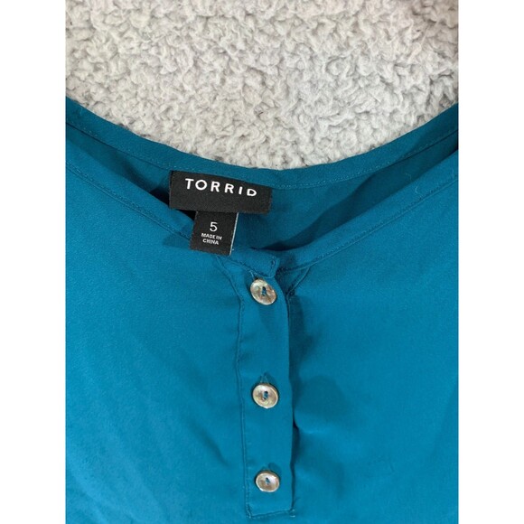 Torrid Size 5 Women's Teal Green Blouse Sleeve-cap Plus Size Lightweight V-Neck - Picture 2 of 9